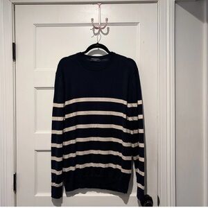 Charles Tyrwhitt Navy and Cream Striped Crewneck Sweater